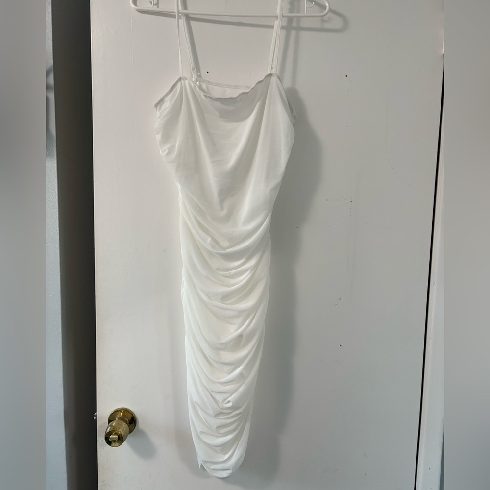SHEIN White Strapless Ruched Dress